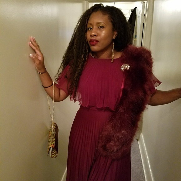 Ruby wine chiffon maxi gown vintage sz US 18 (14) - Picture 4 of 7